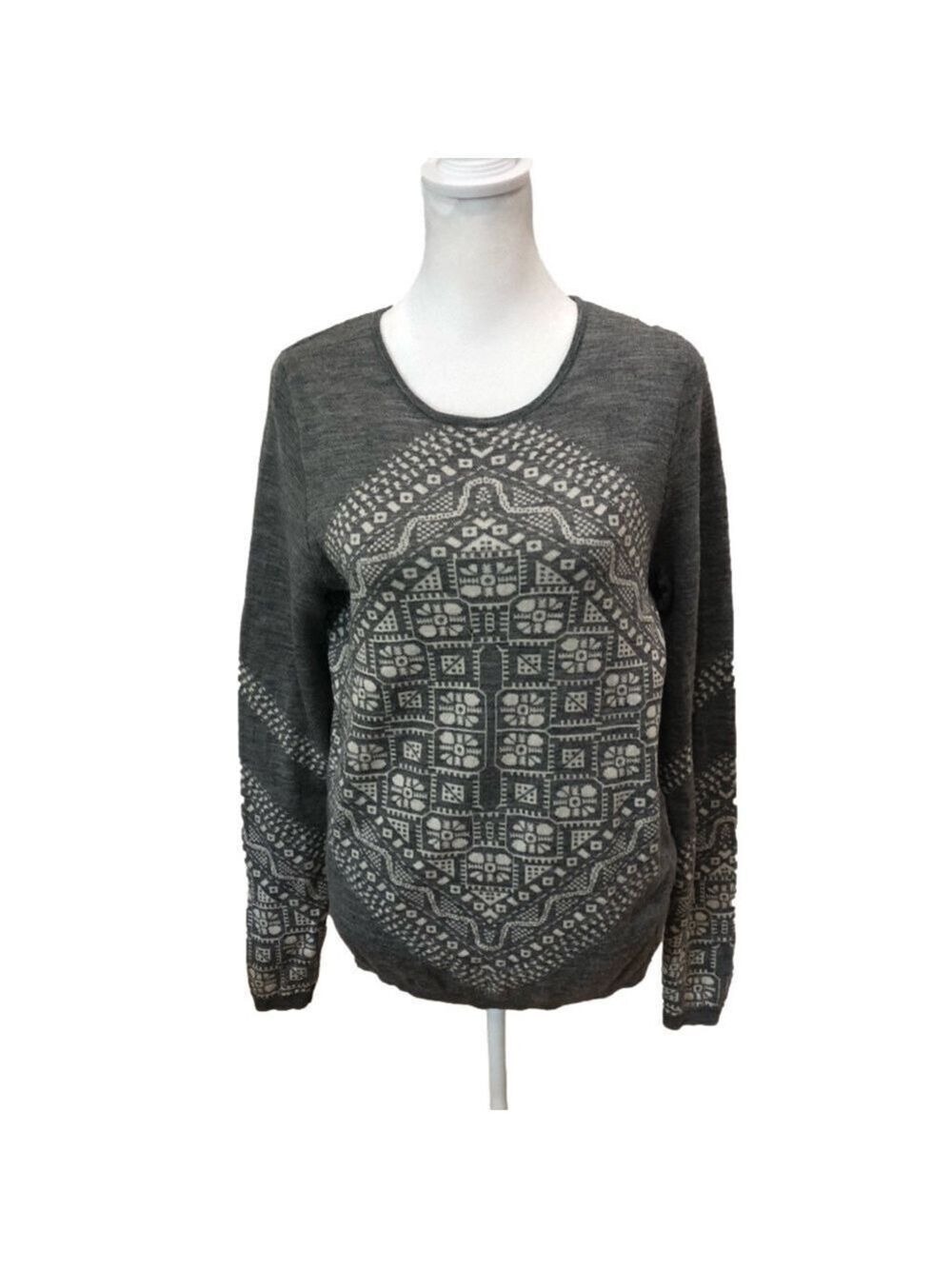 J Crew gray and ivory colored crew neck sweater Size M